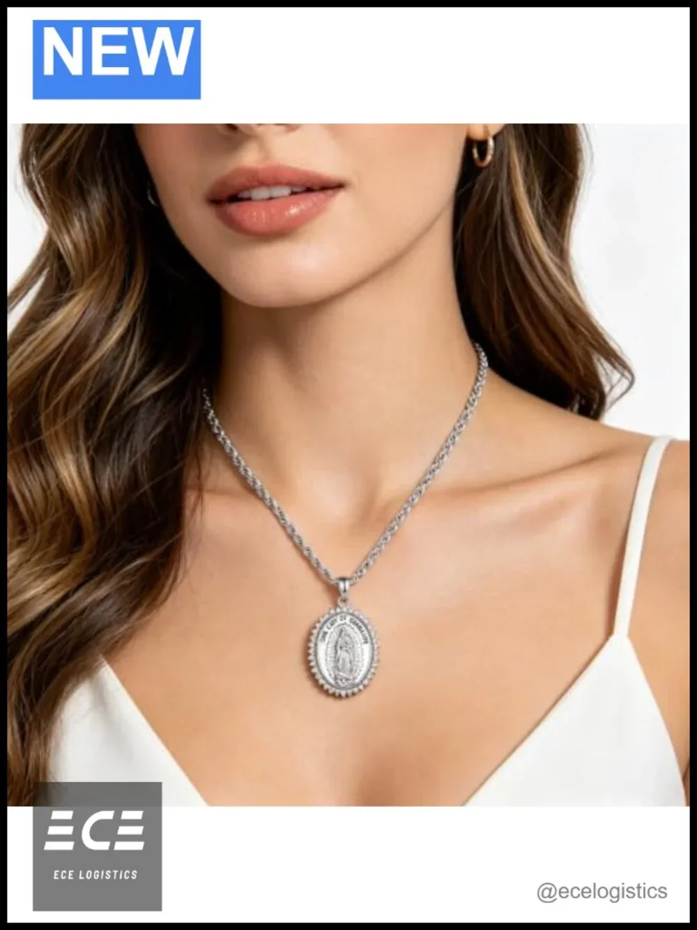 Our Lady of Guadalupe Necklace Silver Tone Catholic Pendant Women
